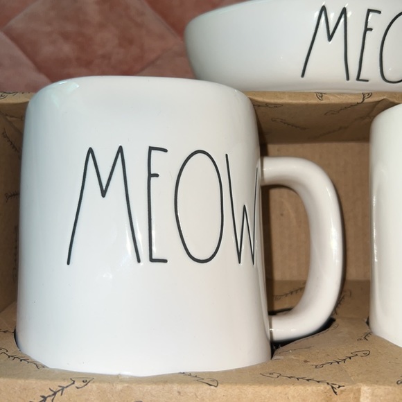 Rae Dunn “Meow" Coffee Mugs Set and Cat dish - Picture 3 of 6
